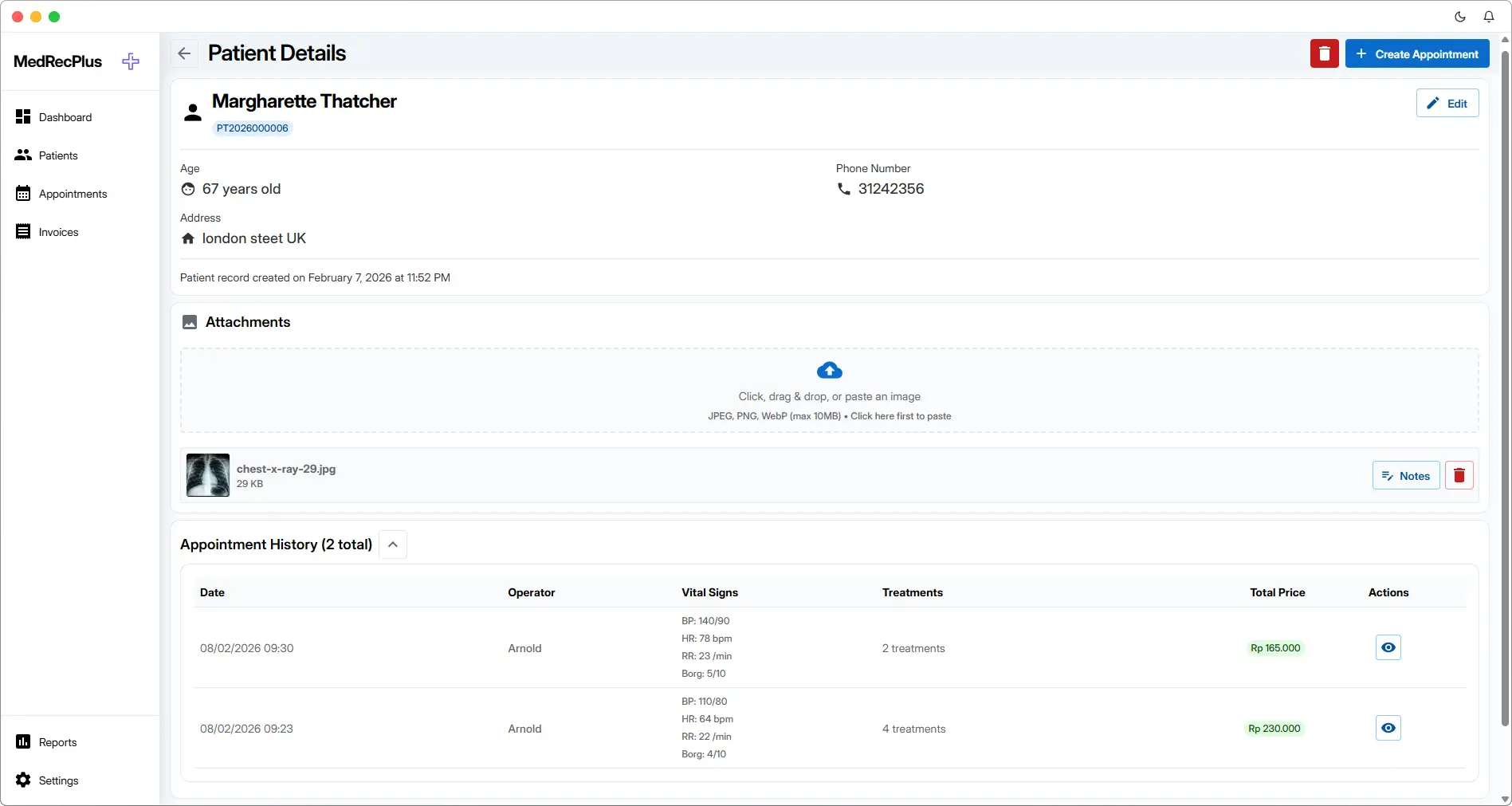 MedRecPlus EHR comprehensive patient record details view